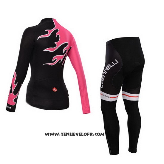 2014 Maillot Ciclismo Femme Castelli Rouge et Noir Manches Longues et Cuissard