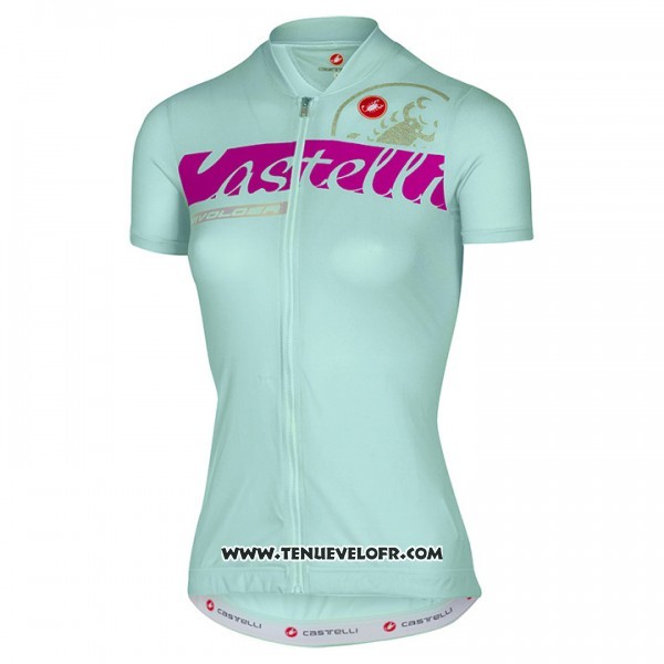 2017 Maillot Ciclismo Femme Castelli Bleu Clair Manches Courtes et Cuissard