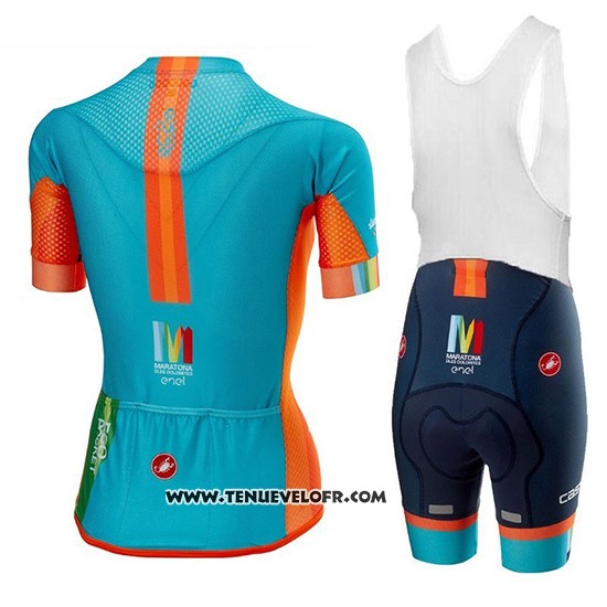 2018 Maillot Ciclismo Femme Castelli Maratona Dles Dolomites-enel Bleu Orange Manches Courtes et Cuissard