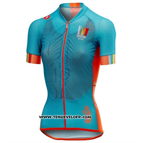 2018 Maillot Ciclismo Femme Castelli Maratona Dles Dolomites-enel Bleu Orange Manches Courtes et Cuissard