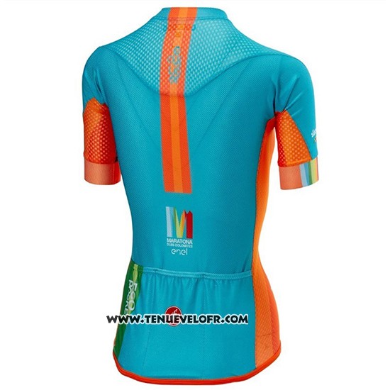 2018 Maillot Ciclismo Femme Castelli Maratona Dles Dolomites-enel Bleu Orange Manches Courtes et Cuissard