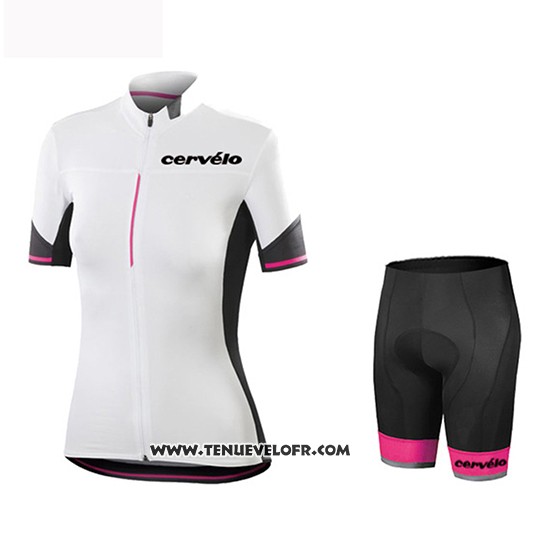 2019 Maillot Ciclismo Femme Cervelo Blanc Noir Manches Courtes et Cuissard
