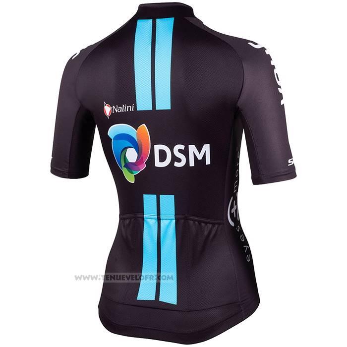 2023 Maillot Cyclisme Femme DSM Noir Manches Courtes et Cuissard