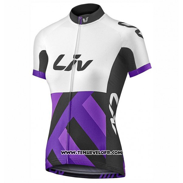 2017 Maillot Ciclismo Femme Liv Race Day Blanc et Violet Manches Courtes et Cuissard