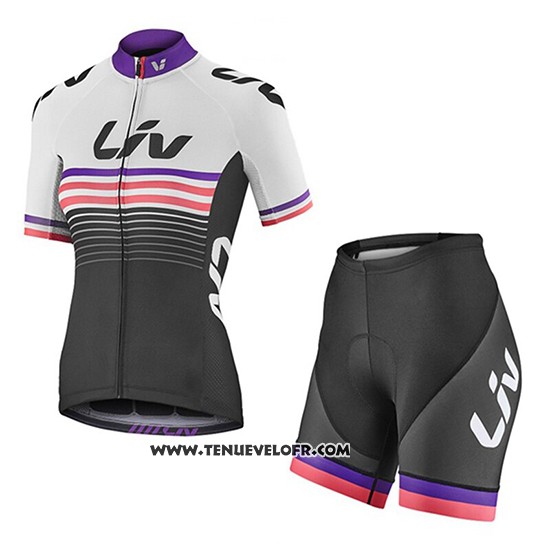 2019 Maillot Ciclismo Femme Liv Noir Blanc Fuchsia Manches Courtes et Cuissard