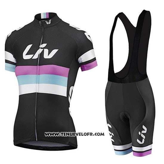 2019 Maillot Ciclismo Femme Liv Noir Blanc Violet Manches Courtes et Cuissard