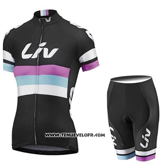 2019 Maillot Ciclismo Femme Liv Noir Blanc Violet Manches Courtes et Cuissard