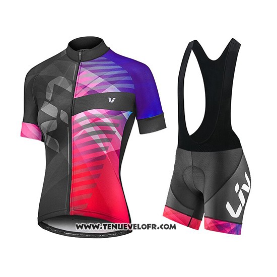 2019 Maillot Ciclismo Femme Liv Violet Rouge Noir Manches Courtes et Cuissard