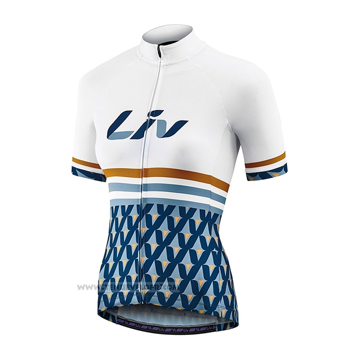 2021 Maillot Cyclisme Femme Liv Blanc Bleu Manches Courtes et Cuissard