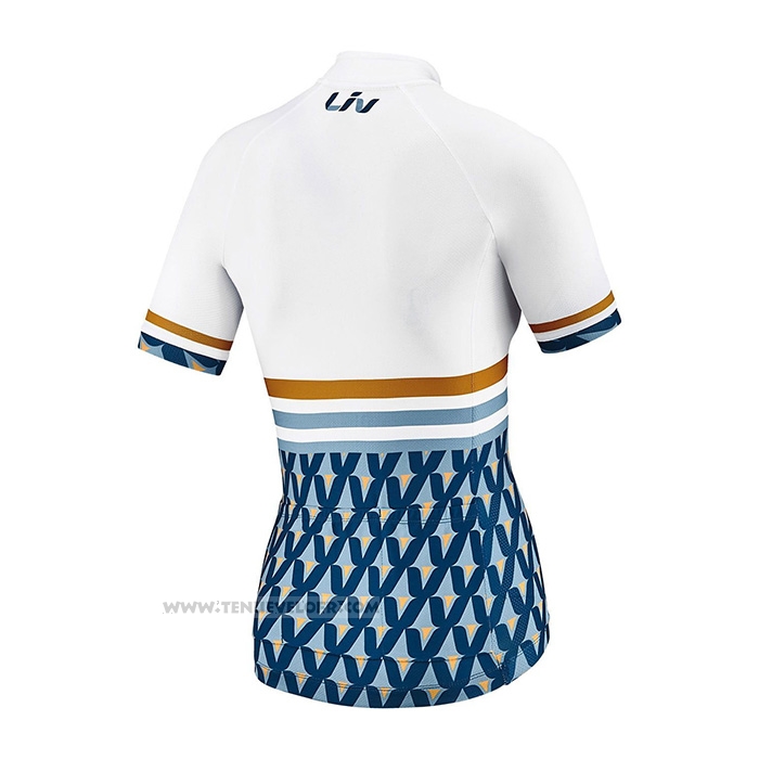 2021 Maillot Cyclisme Femme Liv Blanc Bleu Manches Courtes et Cuissard