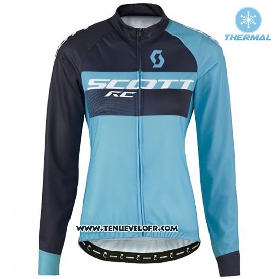 2016 Maillot Ciclismo Femme Scott Bleu et Noir Manches Longues et Cuissard