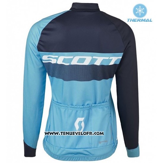 2016 Maillot Ciclismo Femme Scott Bleu et Noir Manches Longues et Cuissard