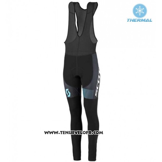 2016 Maillot Ciclismo Femme Scott Bleu et Noir Manches Longues et Cuissard