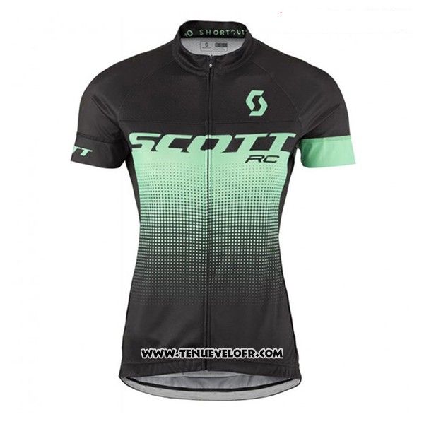 2017 Maillot Ciclismo Femme Scott Noir et Vert Manches Courtes et Cuissard