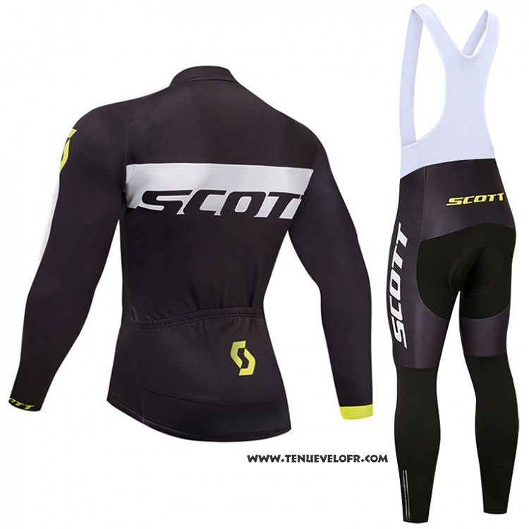 2018 Maillot Ciclismo Scott Noir et Blanc Manches Longues et Cuissard