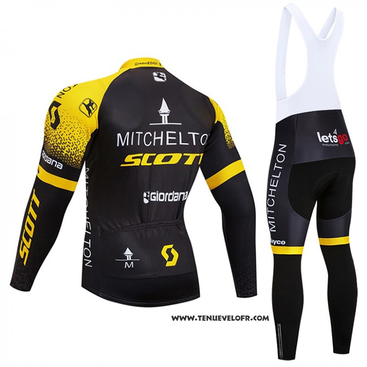 2018 Maillot Ciclismo Scott Noir et Jaune Manches Longues et Cuissard