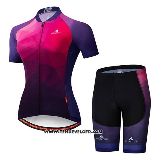 2019 Maillot Ciclismo Femme Miloto Violet Rose Manches Courtes et Cuissard