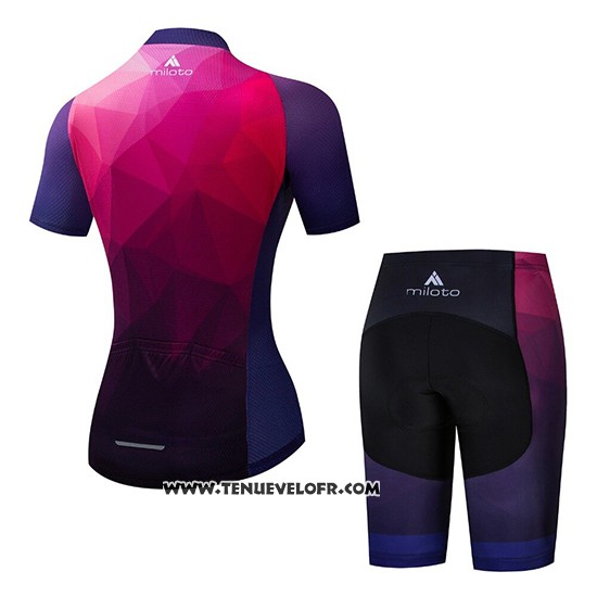 2019 Maillot Ciclismo Femme Miloto Violet Rose Manches Courtes et Cuissard