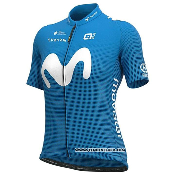 2020 Maillot Ciclismo Femme Movistar Blanc Bleu Manches Courtes et Cuissard