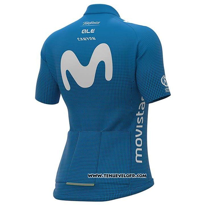 2020 Maillot Ciclismo Femme Movistar Blanc Bleu Manches Courtes et Cuissard