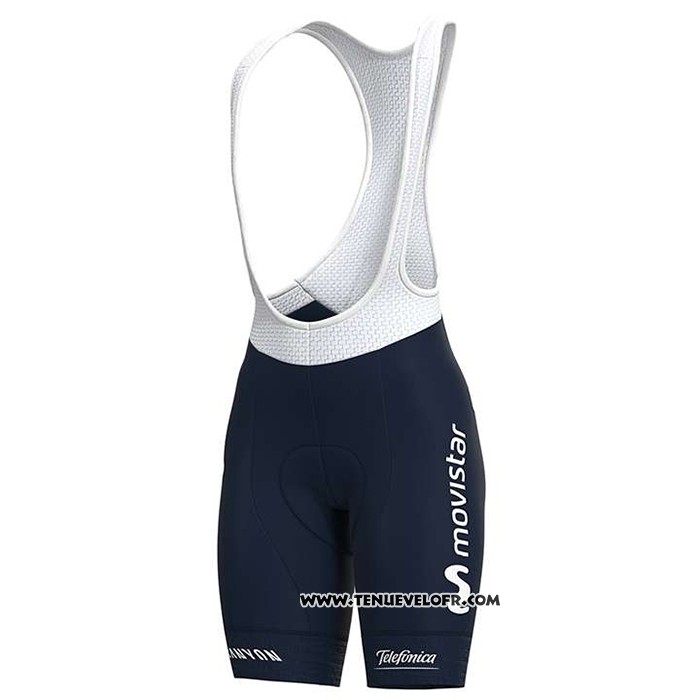 2020 Maillot Ciclismo Femme Movistar Blanc Bleu Manches Courtes et Cuissard