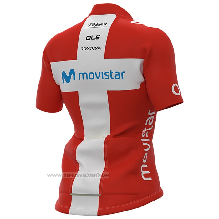 2021 Maillot Cyclisme Femme Movistar Champion Danemark Manches Courtes et Cuissard