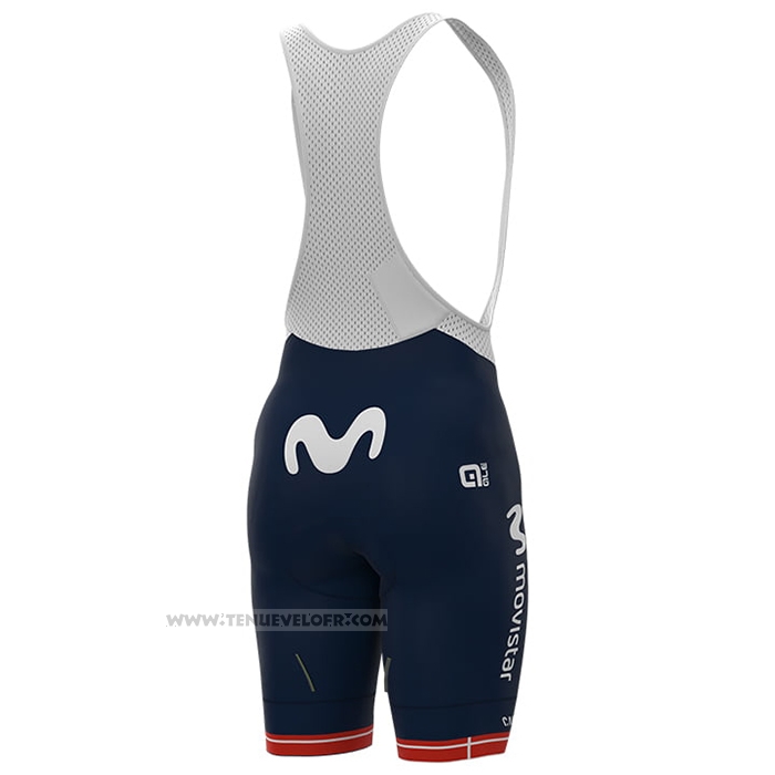 2021 Maillot Cyclisme Femme Movistar Champion Danemark Manches Courtes et Cuissard