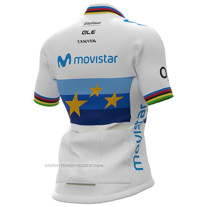 2021 Maillot Cyclisme Femme Movistar Champion Europe Manches Courtes et Cuissard