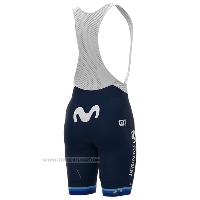 2021 Maillot Cyclisme Femme Movistar Champion Europe Manches Courtes et Cuissard