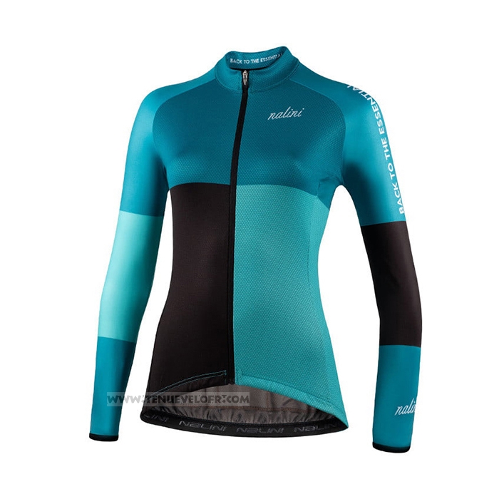 2021 Maillot Cyclisme Femme Nalini Lumiere Vert Bleu Clair Manches Longues et Cuissard