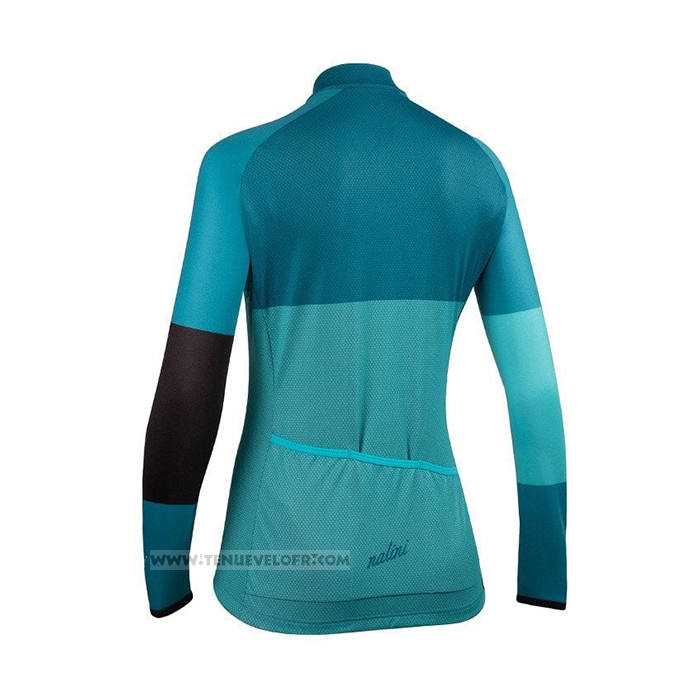 2021 Maillot Cyclisme Femme Nalini Lumiere Vert Bleu Clair Manches Longues et Cuissard
