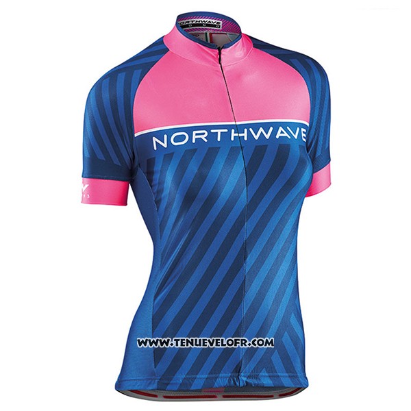 2017 Maillot Ciclismo Femme Northwave Bleu et Rose Manches Courtes et Cuissard