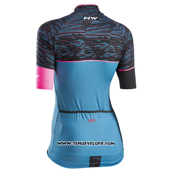 2017 Maillot Ciclismo Femme Northwave Noir et Bleu Manches Courtes et Cuissard