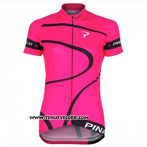 2016 Maillot Ciclismo Femme Pinarello Noir et Fuchsia Manches Courtes et Cuissard