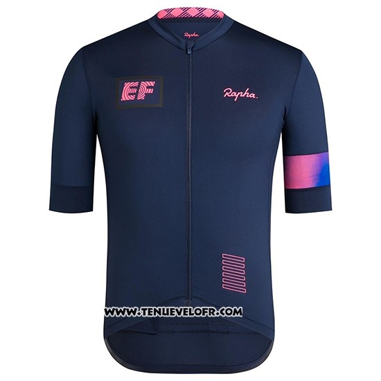 2019 Maillot Ciclismo Femme Rapha Fonce Bleu Rose Manches Courtes et Cuissard
