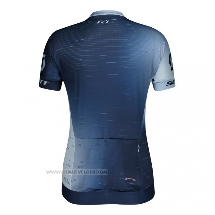 2021 Maillot Cyclisme Femme Scott Bleu Blanc Manches Courtes et Cuissard