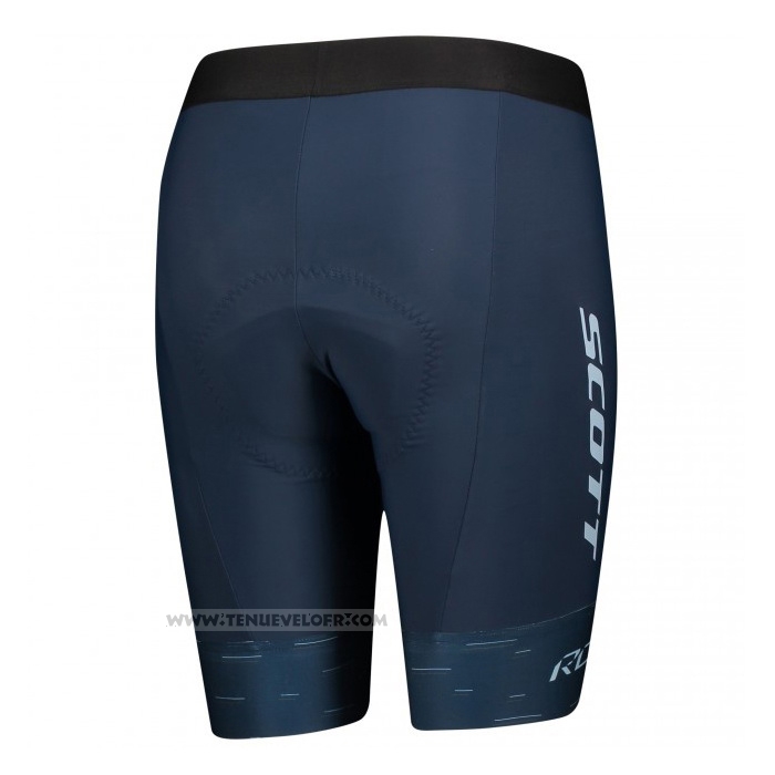 2021 Maillot Cyclisme Femme Scott Bleu Blanc Manches Courtes et Cuissard