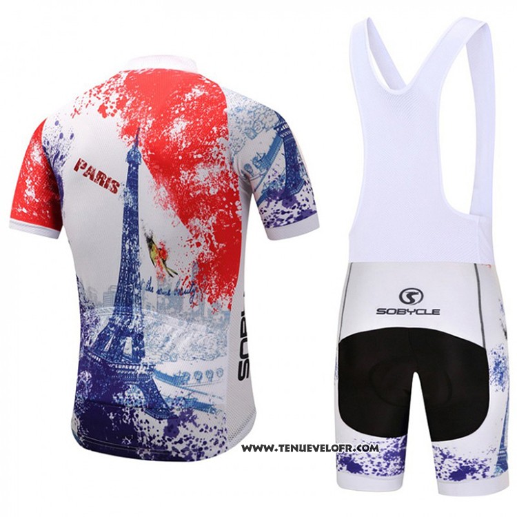 2018 Maillot Ciclismo Sobycle Blanc Orange Bleu Manches Courtes et Cuissard