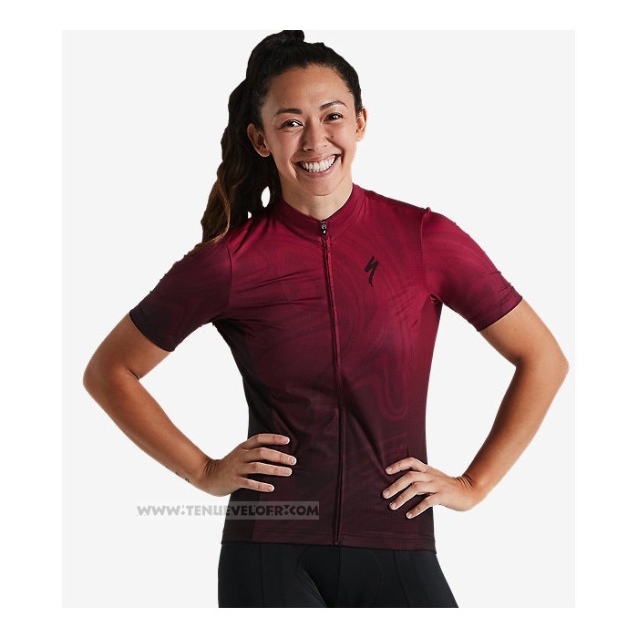 2021 Maillot Cyclisme Femme Specialized Rouge Noir Manches Courtes et Cuissard