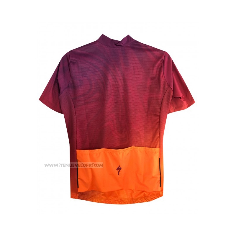 2021 Maillot Cyclisme Femme Specialized Rouge Orange Manches Courtes et Cuissard