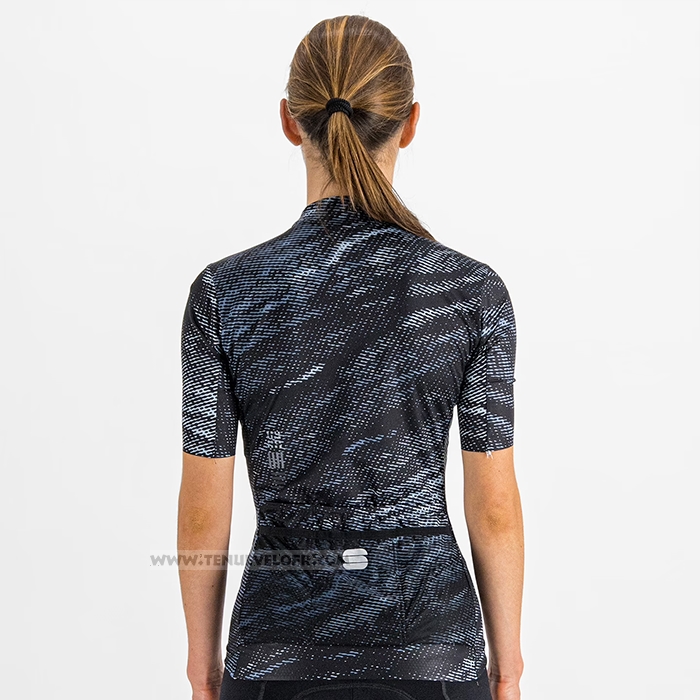 2023 Maillot Cyclisme Femme Sportful Noir Bleu Clair Manches Courtes et Cuissard