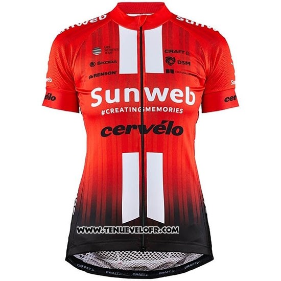 2019 Maillot Ciclismo Femme Sunweb Orange Blanc Manches Courtes et Cuissard