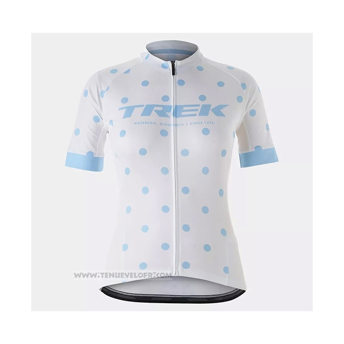 2021 Maillot Cyclisme Femme Trek Blanc Bleu Clair Manches Courtes et Cuissard