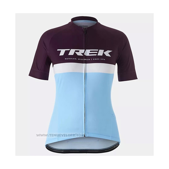 2021 Maillot Cyclisme Femme Trek Bleu Clair Manches Courtes et Cuissard