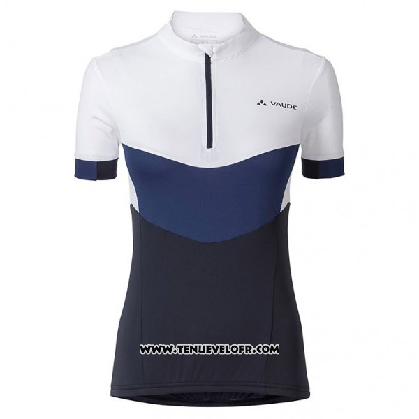 2017 Maillot Ciclismo Femme Vaude Blanc et Bleu Manches Courtes et Cuissard