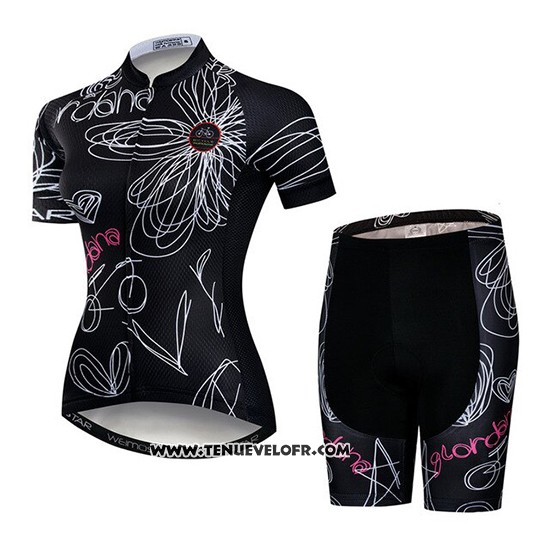 2019 Maillot Ciclismo Femme Weimostar Noir Blanc Rose Manches Courtes et Cuissard