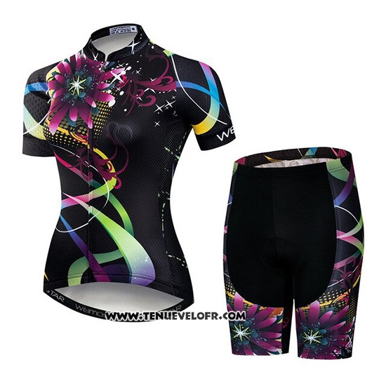 2019 Maillot Ciclismo Femme Weimostar Noir Rose Vert Manches Courtes et Cuissard
