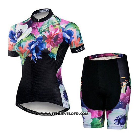 2019 Maillot Ciclismo Femme Weimostar Noir Vert Rose Manches Courtes et Cuissard