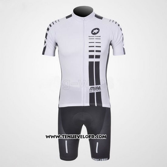 2011 Maillot Ciclismo Assos Blanc et Noir Manches Courtes et Cuissard