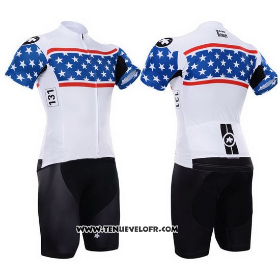 2015 Maillot Ciclismo Assos Blanc et Bleu Manches Courtes et Cuissard